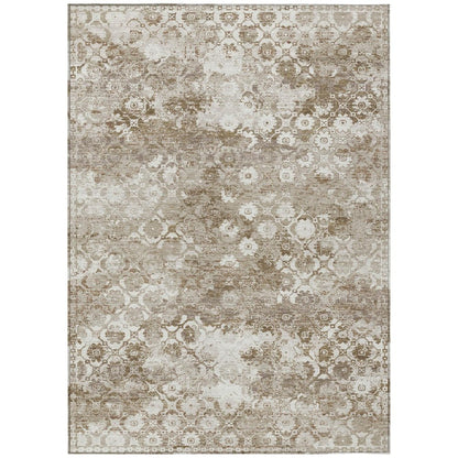 3' X 5' Beige And Brown Floral Medallion Washable Indoor Outdoor Area Rug HomeRoots