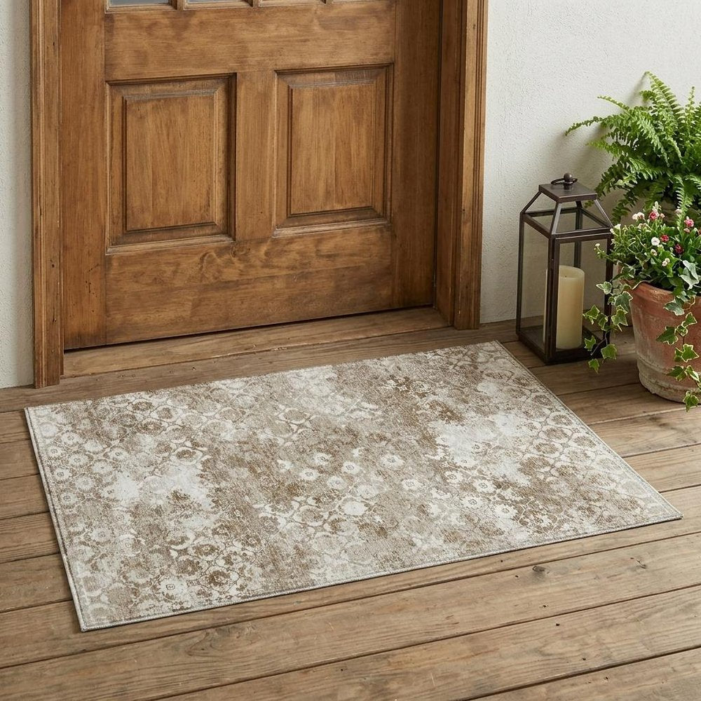 3' X 5' Beige And Brown Floral Medallion Washable Indoor Outdoor Area Rug HomeRoots