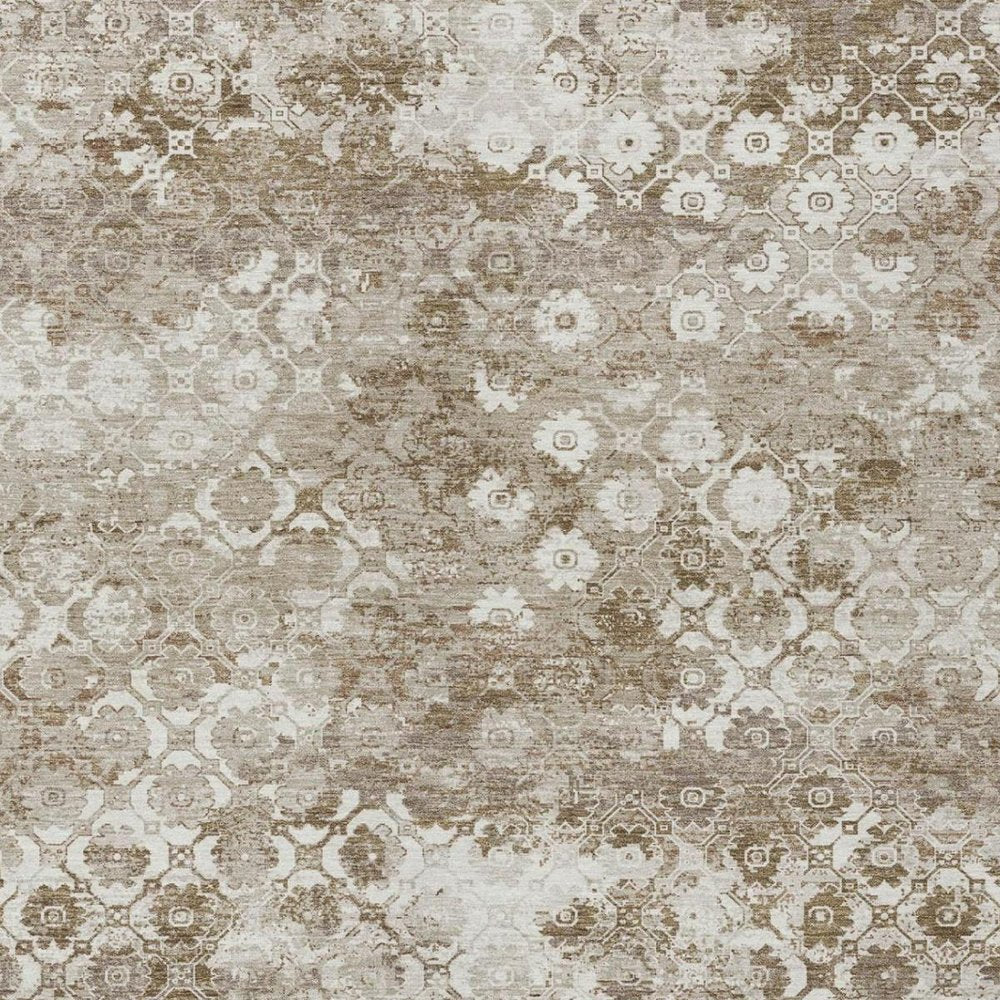 5' X 8' Beige And Brown Floral Medallion Washable Indoor Outdoor Area Rug