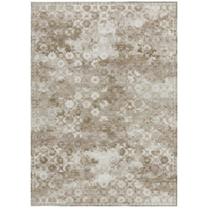 5' X 8' Beige And Brown Floral Medallion Washable Indoor Outdoor Area Rug