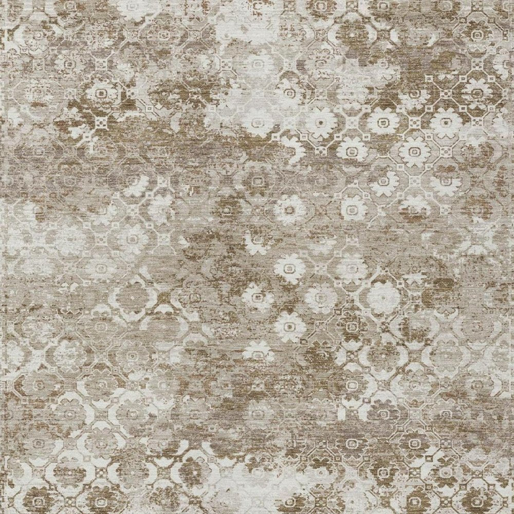 5' X 8' Beige And Brown Floral Medallion Washable Indoor Outdoor Area Rug