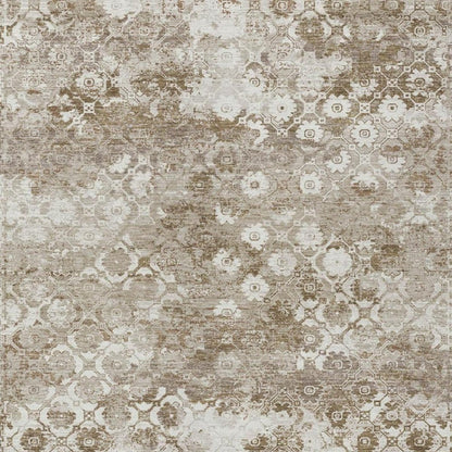 5' X 8' Beige And Brown Floral Medallion Washable Indoor Outdoor Area Rug