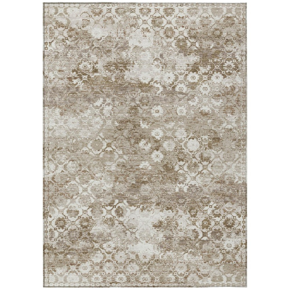 5' X 8' Beige And Brown Floral Medallion Washable Indoor Outdoor Area Rug — view 1