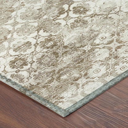 5' X 8' Beige And Brown Floral Medallion Washable Indoor Outdoor Area Rug