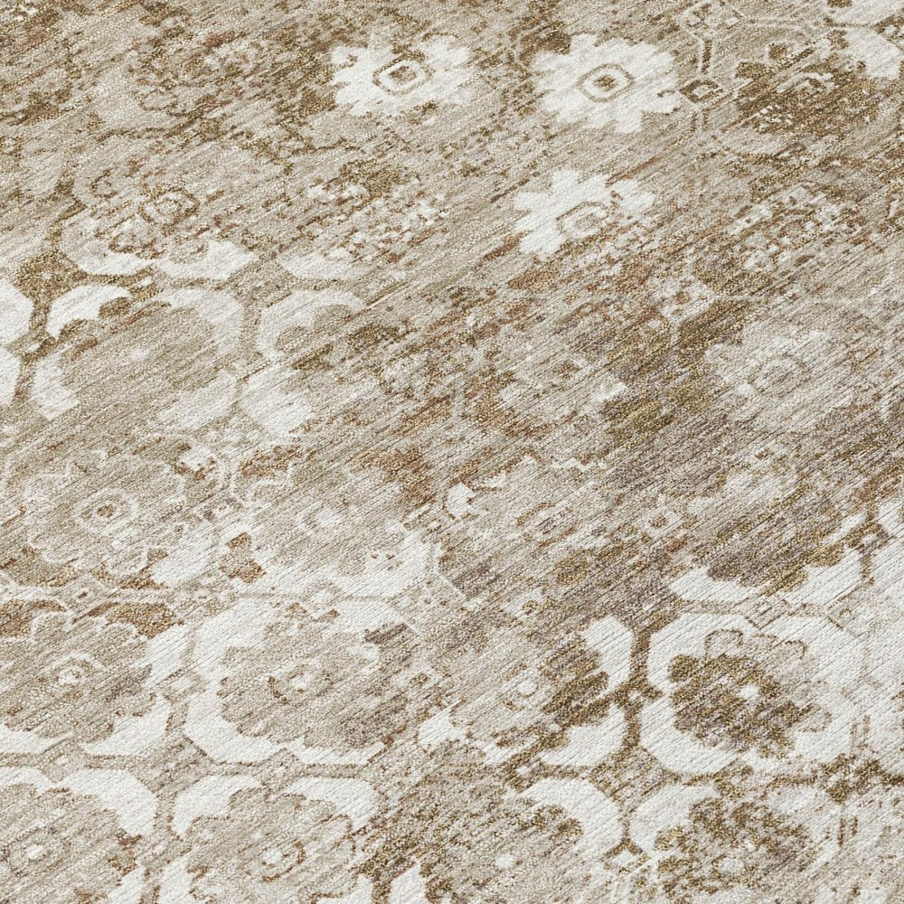 5' X 8' Beige And Brown Floral Medallion Washable Indoor Outdoor Area Rug