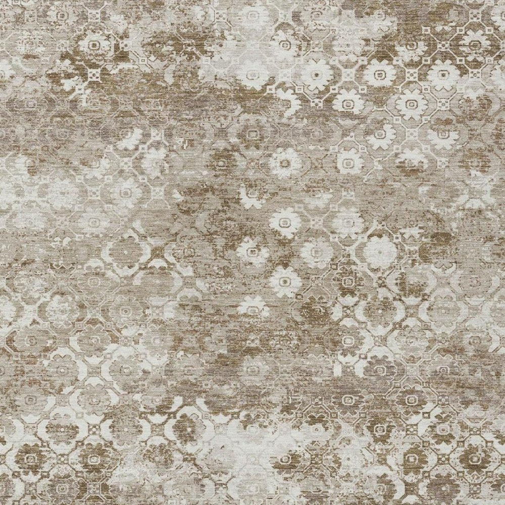 9' X 12' Beige And Brown Floral Medallion Washable Indoor Outdoor Area Rug — view 8