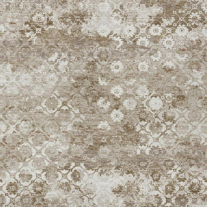 9' X 12' Beige And Brown Floral Medallion Washable Indoor Outdoor Area Rug