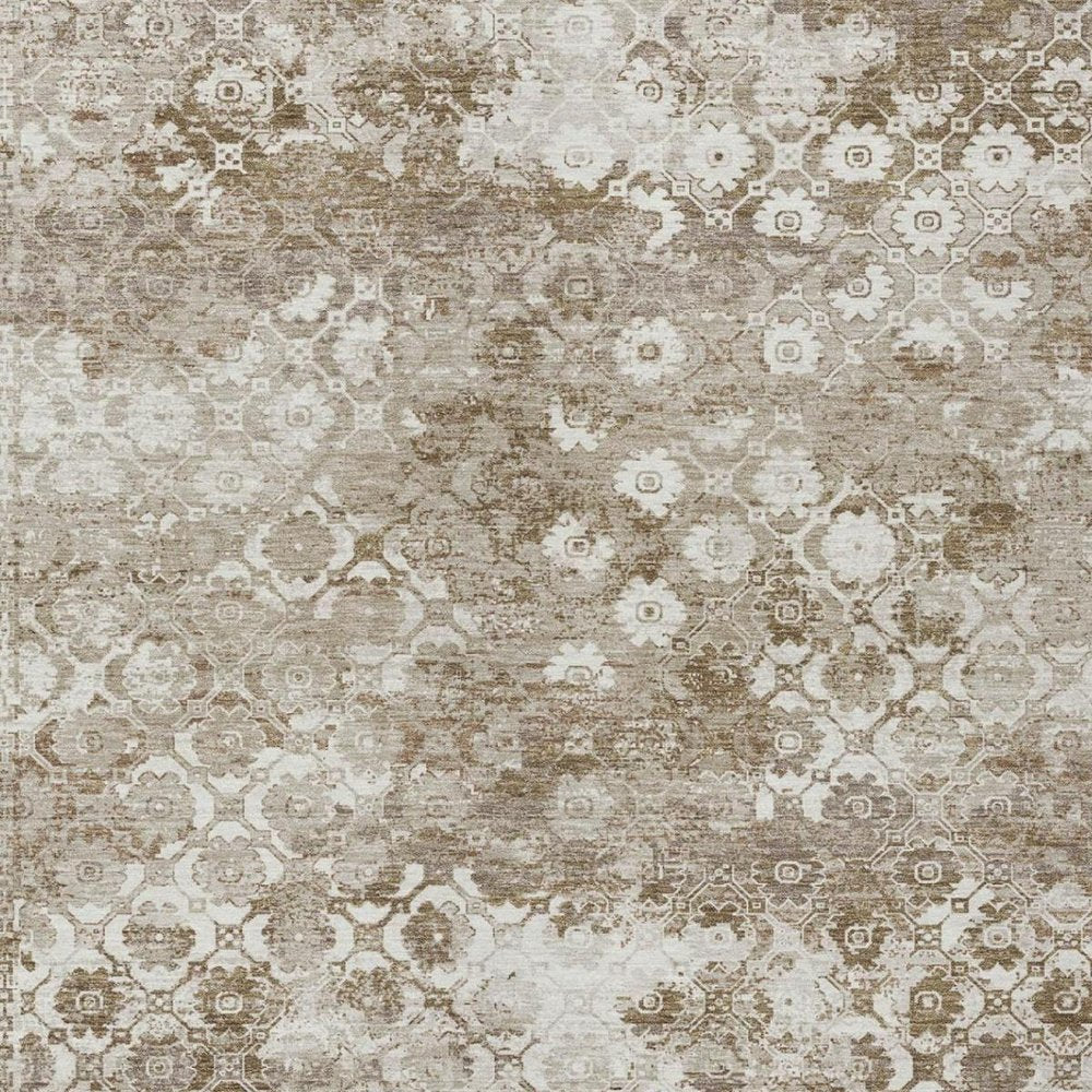 9' X 12' Beige And Brown Floral Medallion Washable Indoor Outdoor Area Rug — view 9