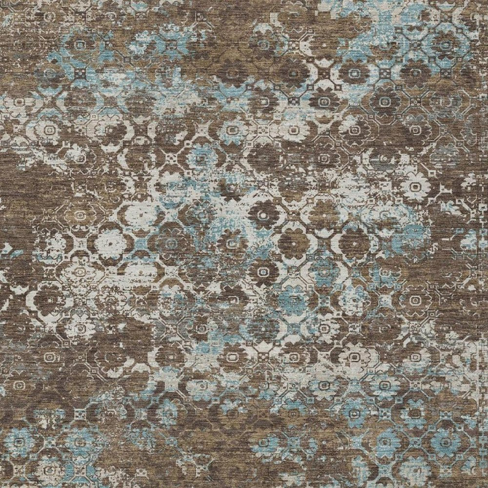 3' X 5' Brown And Coffee Floral Medallion Washable Indoor Outdoor Area Rug — view 8