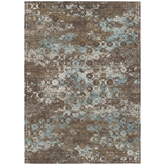 3' X 5' Brown And Coffee Floral Medallion Washable Indoor Outdoor Area Rug