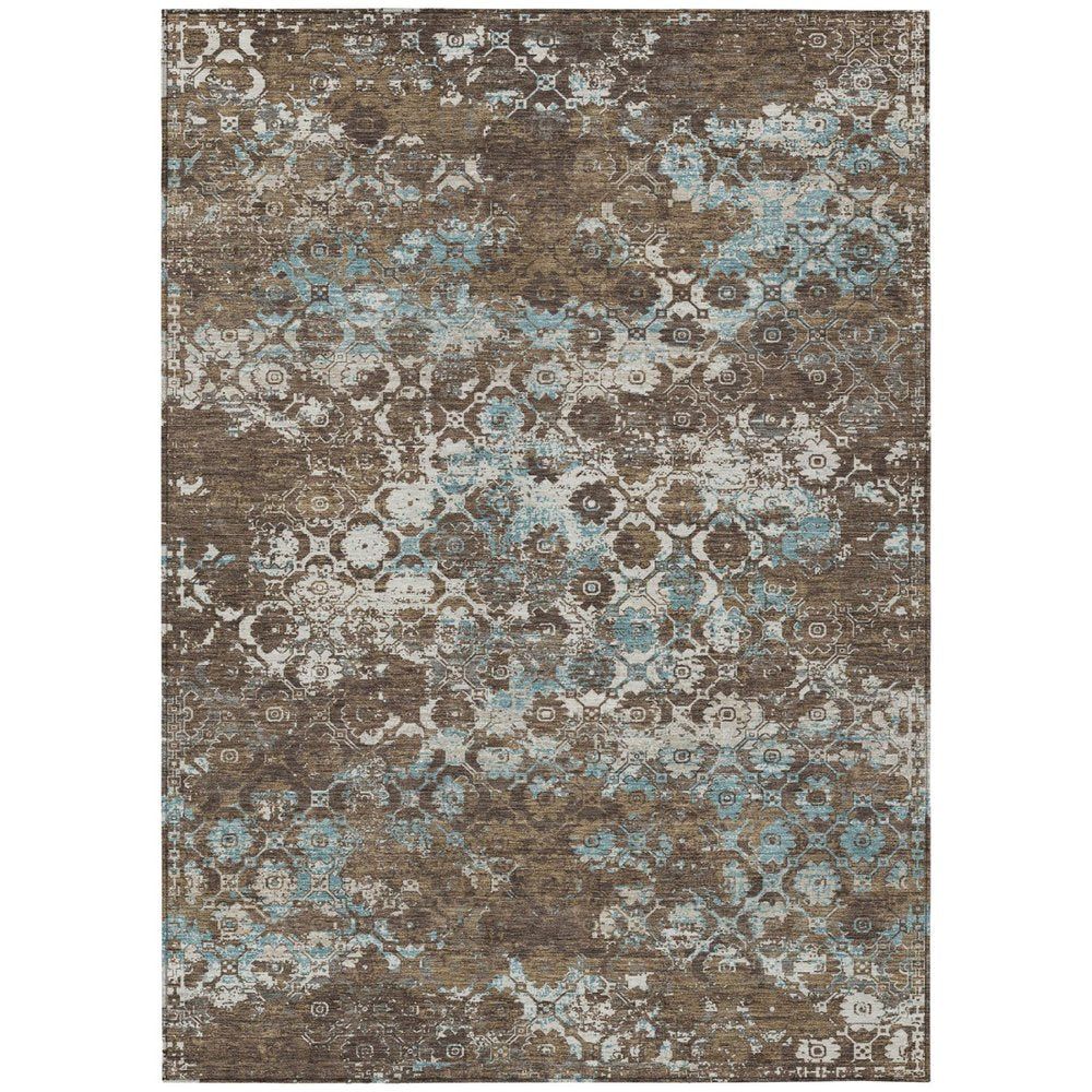 3' X 5' Brown And Coffee Floral Medallion Washable Indoor Outdoor Area Rug HomeRoots