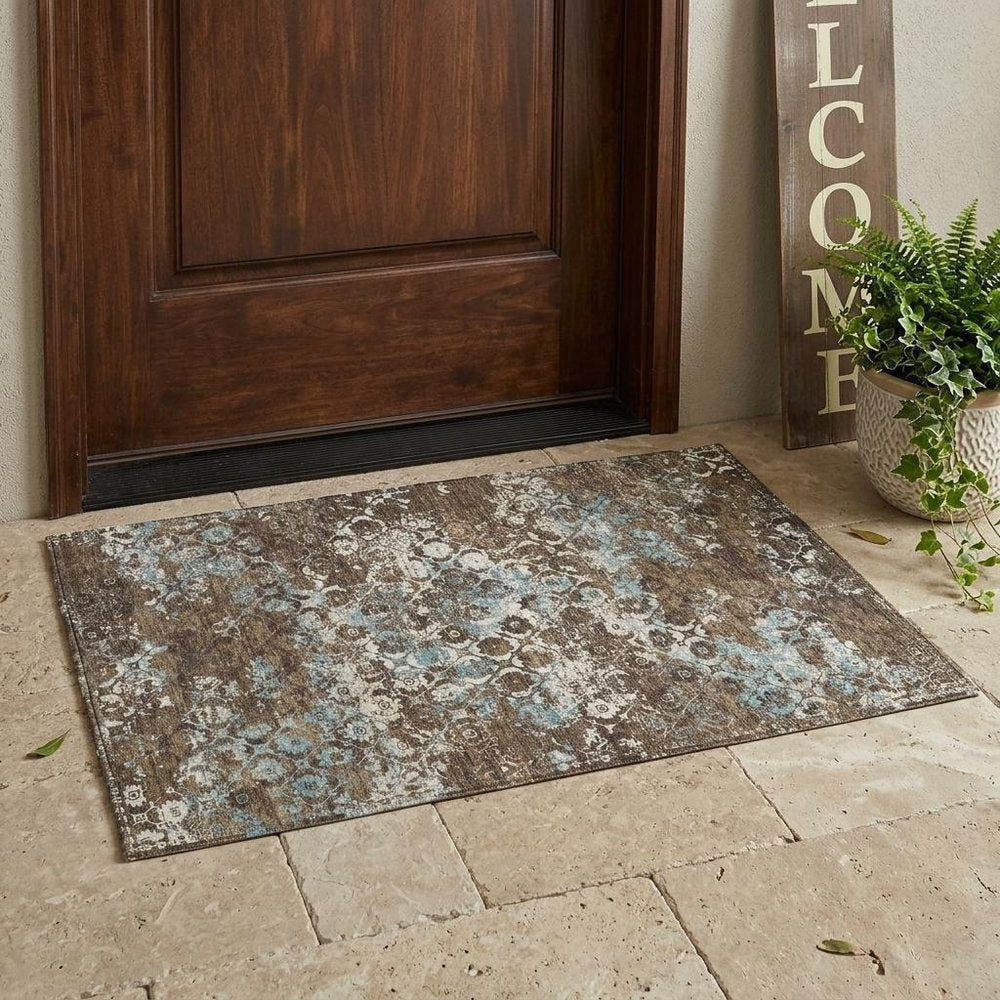 3' X 5' Brown And Coffee Floral Medallion Washable Indoor Outdoor Area Rug — view 5