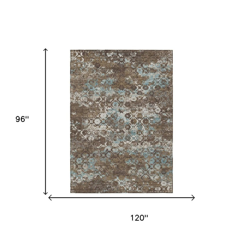 8' X 10' Brown And Coffee Floral Medallion Washable Indoor Outdoor Area Rug HomeRoots