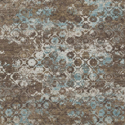 8' X 10' Brown And Coffee Floral Medallion Washable Indoor Outdoor Area Rug