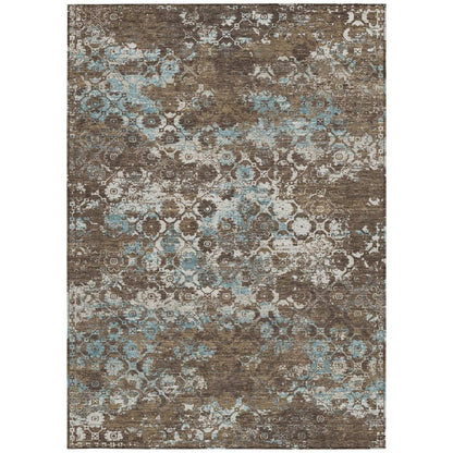 8' X 10' Brown And Coffee Floral Medallion Washable Indoor Outdoor Area Rug