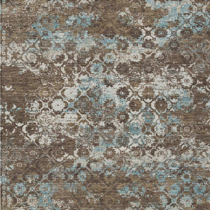 8' X 10' Brown And Coffee Floral Medallion Washable Indoor Outdoor Area Rug