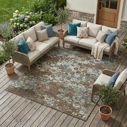 8' X 10' Brown And Coffee Floral Medallion Washable Indoor Outdoor Area Rug HomeRoots