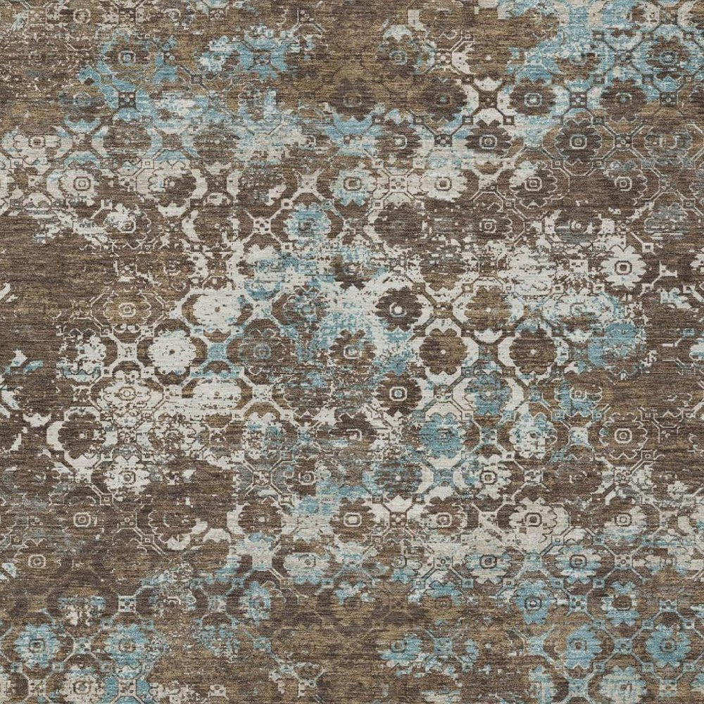 9' X 12' Brown And Coffee Floral Medallion Washable Indoor Outdoor Area Rug