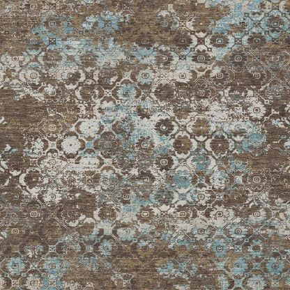 9' X 12' Brown And Coffee Floral Medallion Washable Indoor Outdoor Area Rug