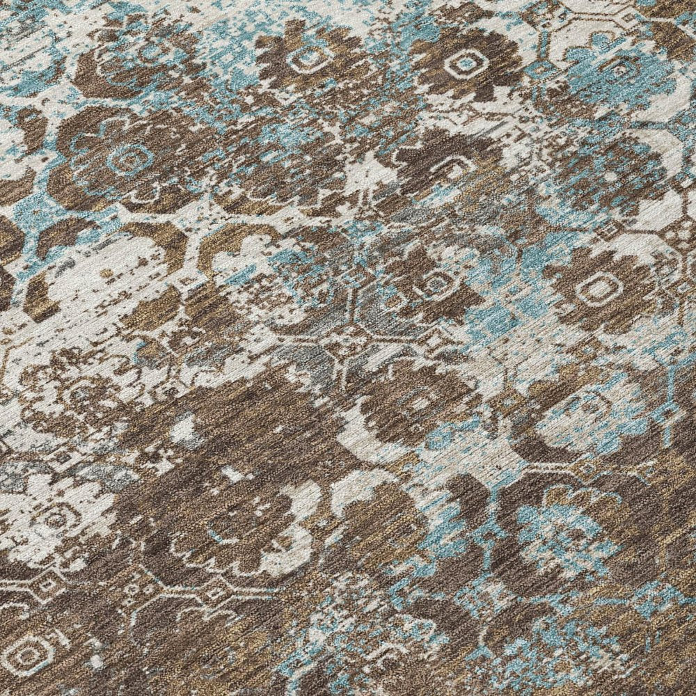 9' X 12' Brown And Coffee Floral Medallion Washable Indoor Outdoor Area Rug