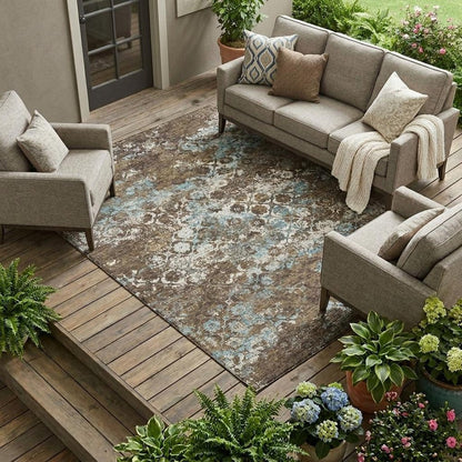 10' X 14' Brown And Coffee Floral Medallion Washable Indoor Outdoor Area Rug HomeRoots
