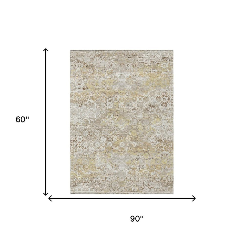 5' X 8' Ivory And Silver Floral Medallion Washable Indoor Outdoor Area Rug HomeRoots