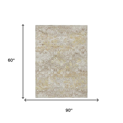 5' X 8' Ivory And Silver Floral Medallion Washable Indoor Outdoor Area Rug HomeRoots