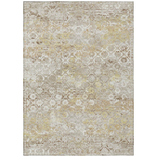 5' X 8' Ivory And Silver Floral Medallion Washable Indoor Outdoor Area Rug