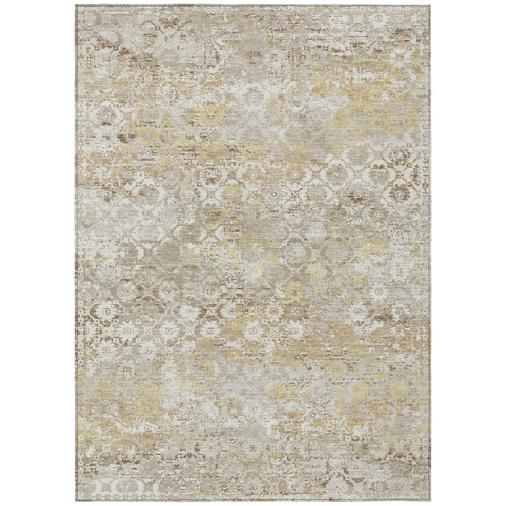 5' X 8' Ivory And Silver Floral Medallion Washable Indoor Outdoor Area Rug — view 1