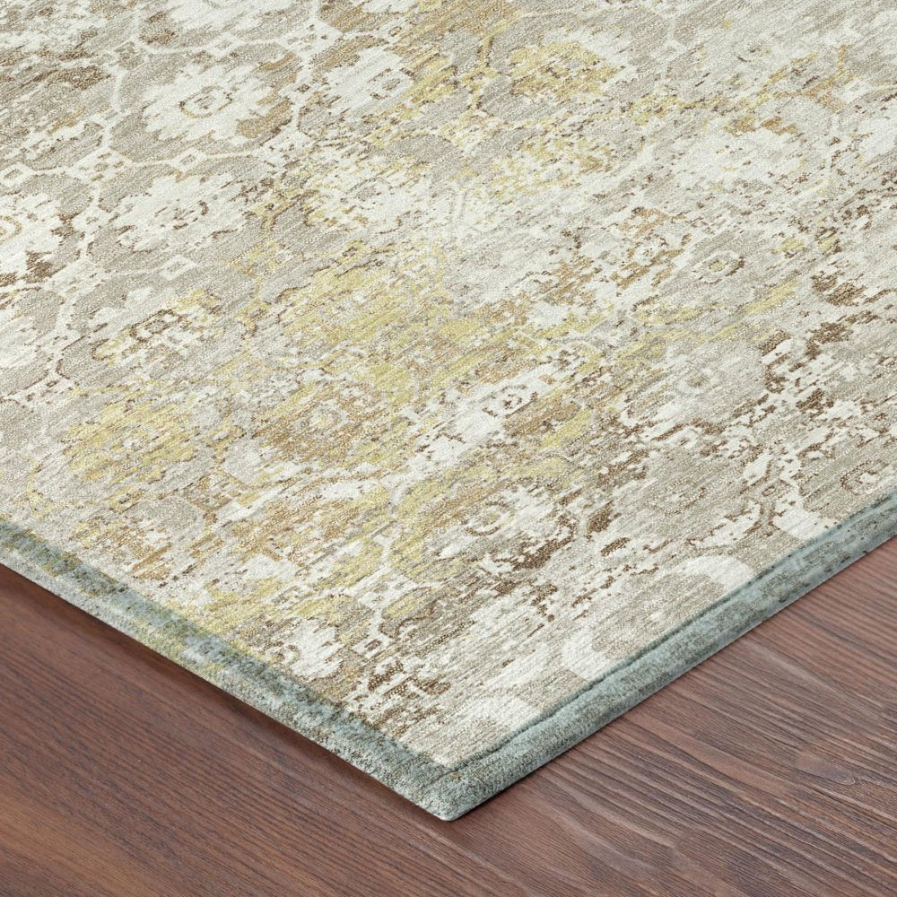5' X 8' Ivory And Silver Floral Medallion Washable Indoor Outdoor Area Rug — view 2