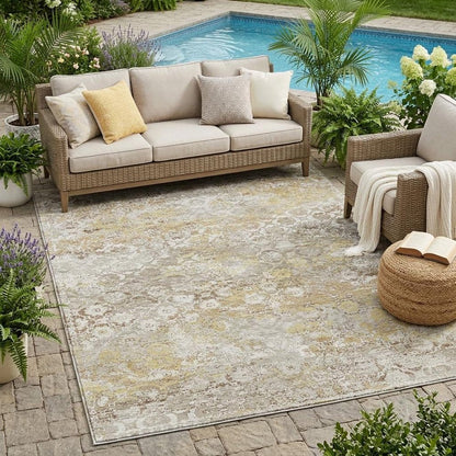 5' X 8' Ivory And Silver Floral Medallion Washable Indoor Outdoor Area Rug HomeRoots
