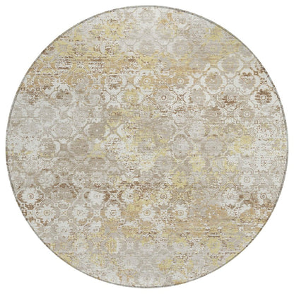 8' Ivory And Silver Round Floral Medallion Washable Indoor Outdoor Area Rug HomeRoots