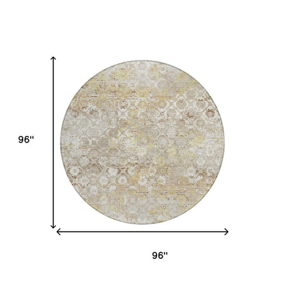 8' Ivory And Silver Round Floral Medallion Washable Indoor Outdoor Area Rug HomeRoots