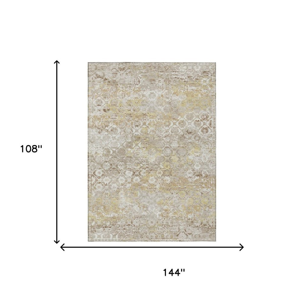 9' X 12' Ivory And Silver Floral Medallion Washable Indoor Outdoor Area Rug HomeRoots