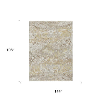 9' X 12' Ivory And Silver Floral Medallion Washable Indoor Outdoor Area Rug HomeRoots