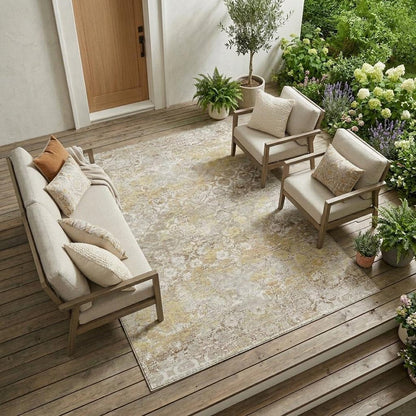 9' X 12' Ivory And Silver Floral Medallion Washable Indoor Outdoor Area Rug HomeRoots