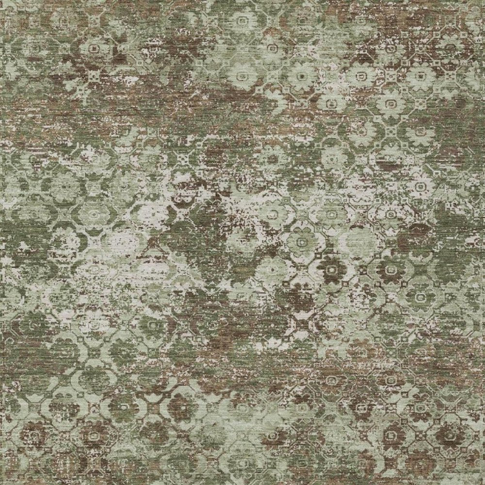 3' X 5' Olive Green And Green Floral Medallion Washable Indoor Outdoor Area Rug — view 7