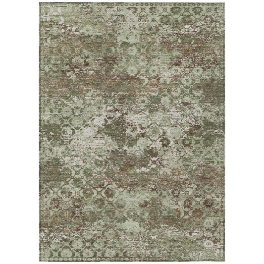 3' X 5' Olive Green And Green Floral Medallion Washable Indoor Outdoor Area Rug