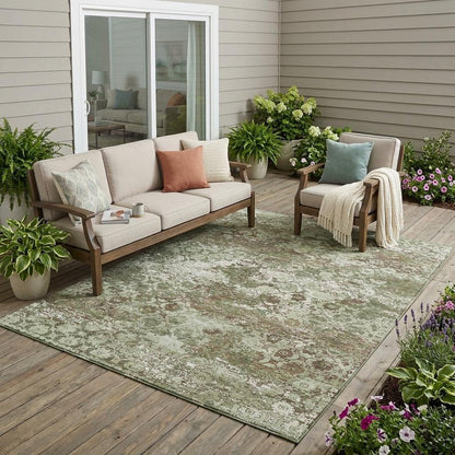 5' X 8' Olive Green And Green Floral Medallion Washable Indoor Outdoor Area Rug HomeRoots