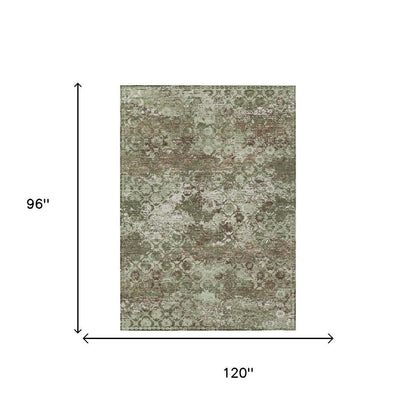 8' X 10' Olive Green And Green Floral Medallion Washable Indoor Outdoor Area Rug HomeRoots