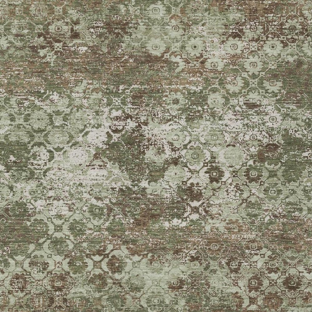 8' X 10' Olive Green And Green Floral Medallion Washable Indoor Outdoor Area Rug — view 8