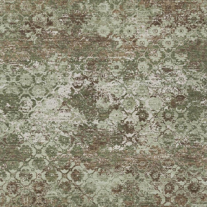 8' X 10' Olive Green And Green Floral Medallion Washable Indoor Outdoor Area Rug