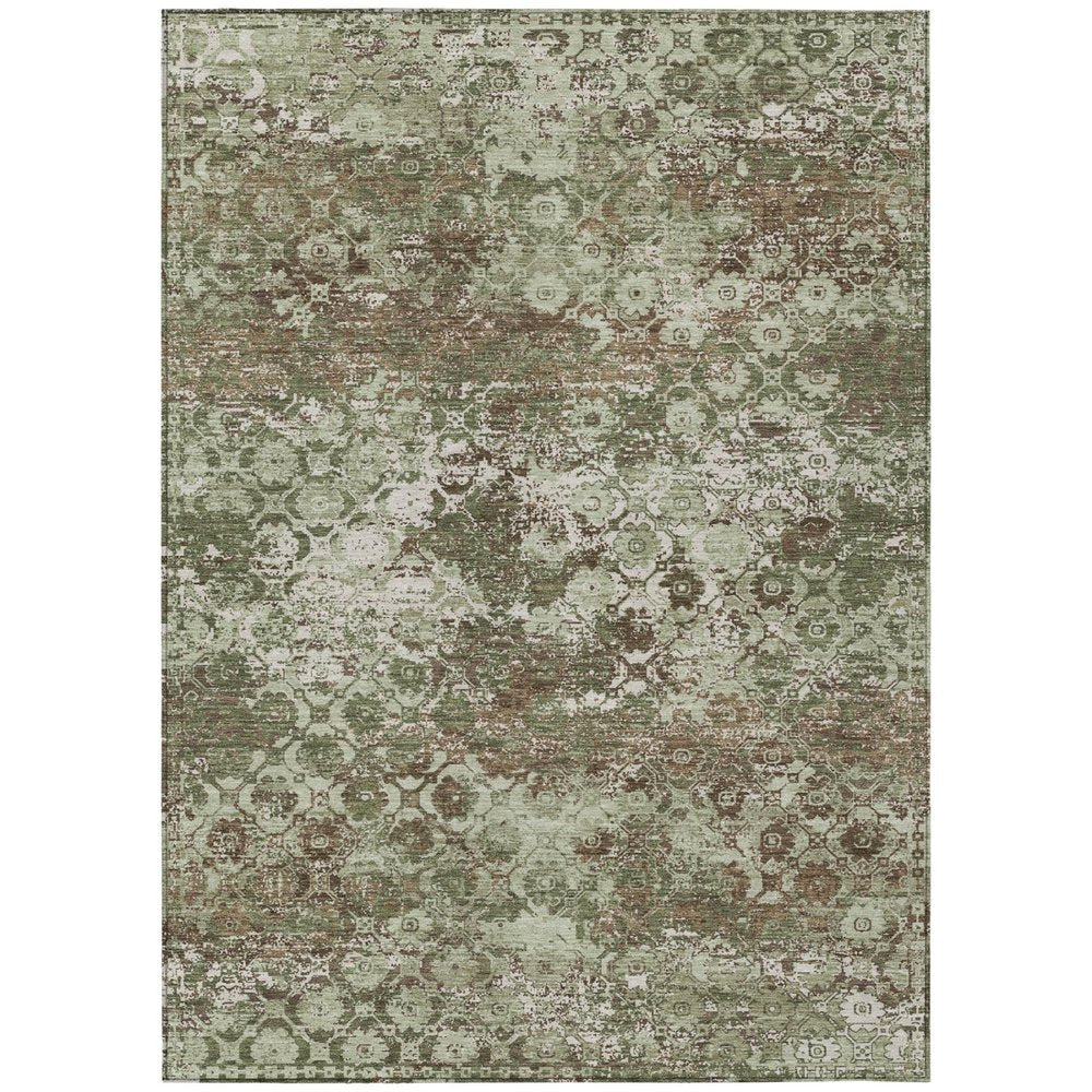 8' X 10' Olive Green And Green Floral Medallion Washable Indoor Outdoor Area Rug — view 1