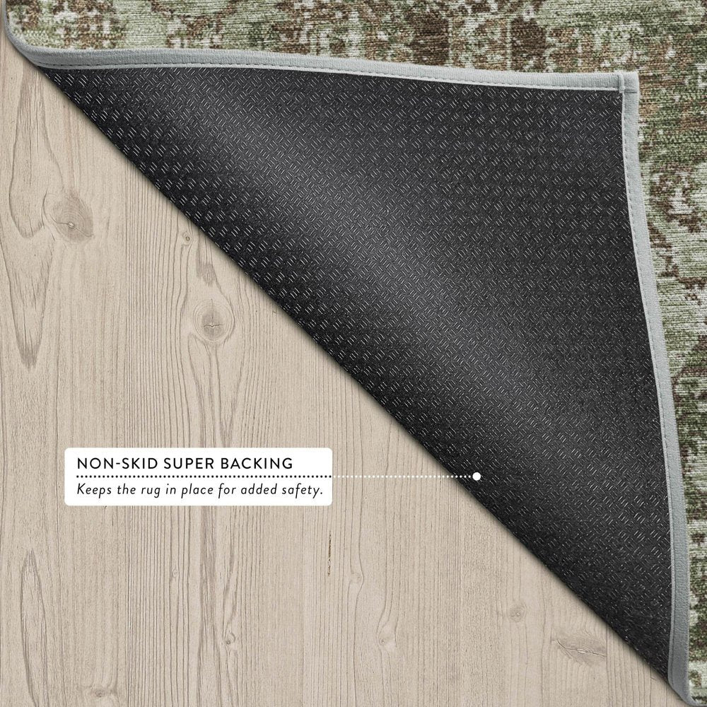 8' X 10' Olive Green And Green Floral Medallion Washable Indoor Outdoor Area Rug — view 2
