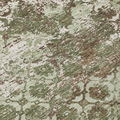8' X 10' Olive Green And Green Floral Medallion Washable Indoor Outdoor Area Rug HomeRoots