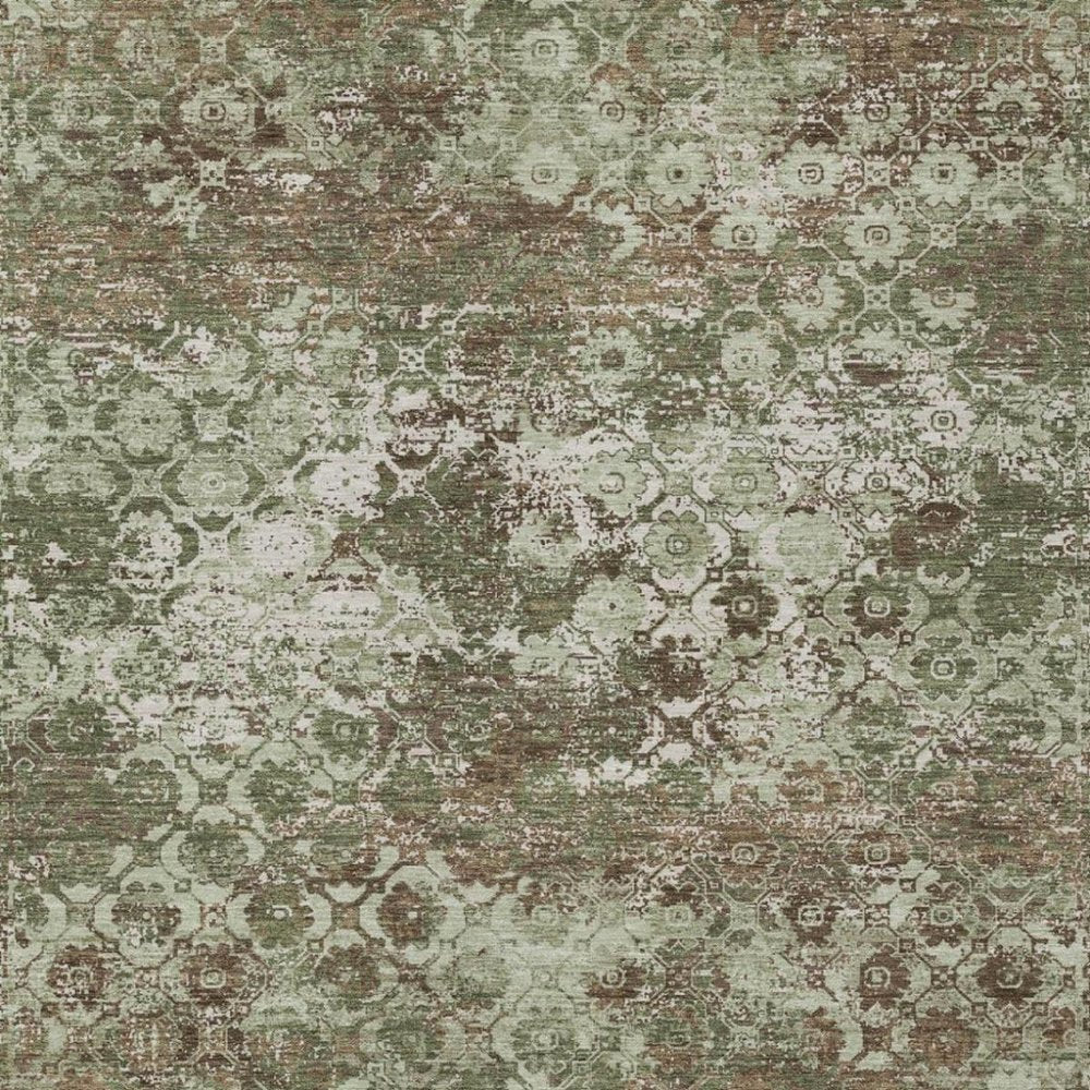 10' X 14' Olive Green And Green Floral Medallion Washable Indoor Outdoor Area Rug — view 7