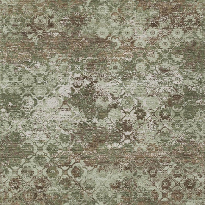 10' X 14' Olive Green And Green Floral Medallion Washable Indoor Outdoor Area Rug