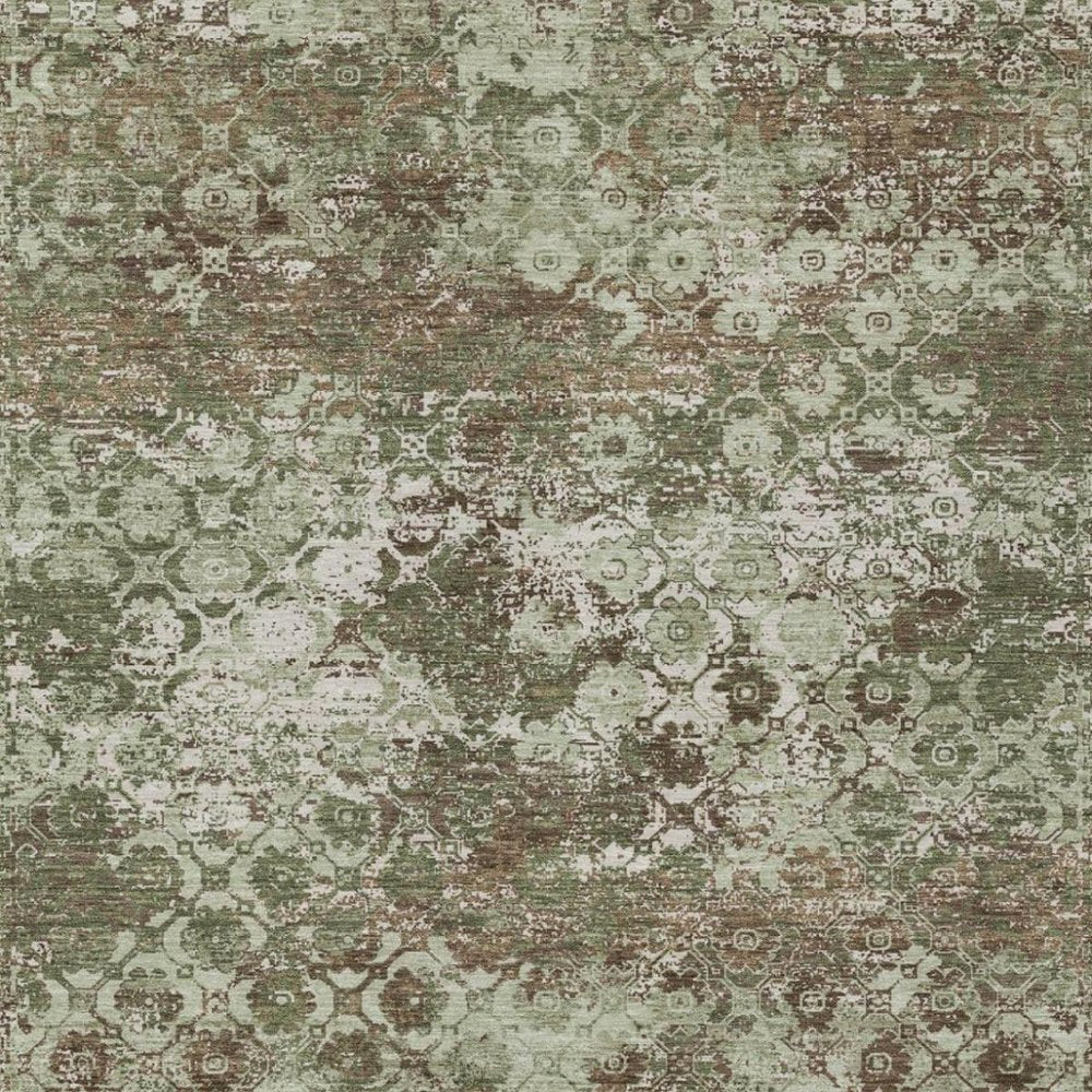 10' X 14' Olive Green And Green Floral Medallion Washable Indoor Outdoor Area Rug — view 9