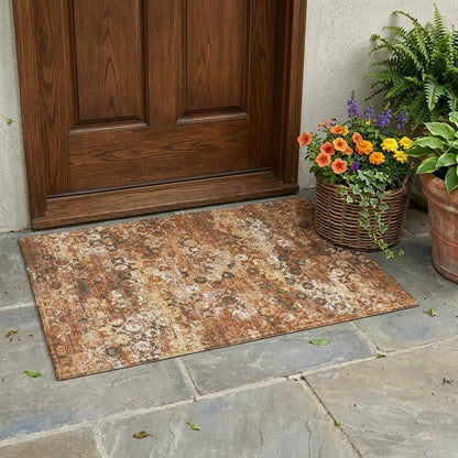 3' X 5' Orange And Rust Floral Medallion Washable Indoor Outdoor Area Rug HomeRoots