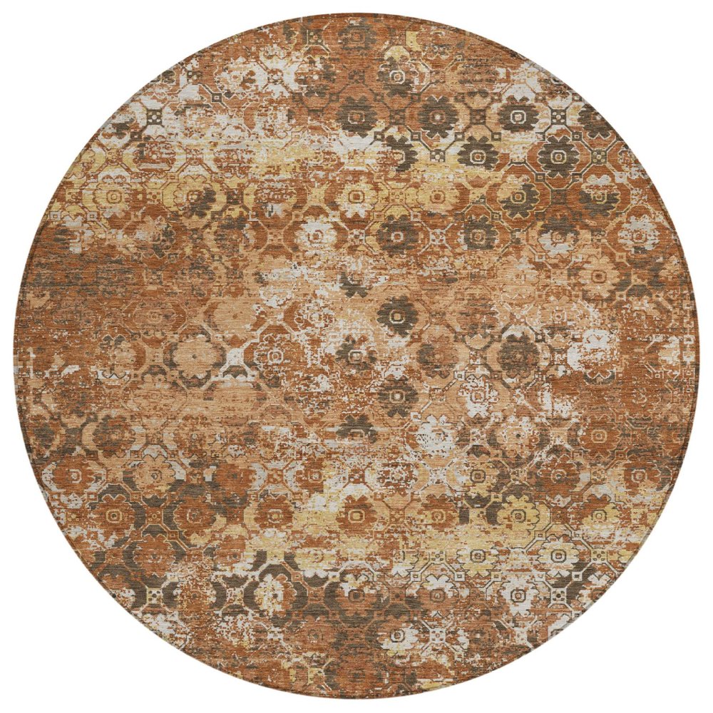 8' Orange And Rust Round Floral Medallion Washable Indoor Outdoor Area Rug HomeRoots